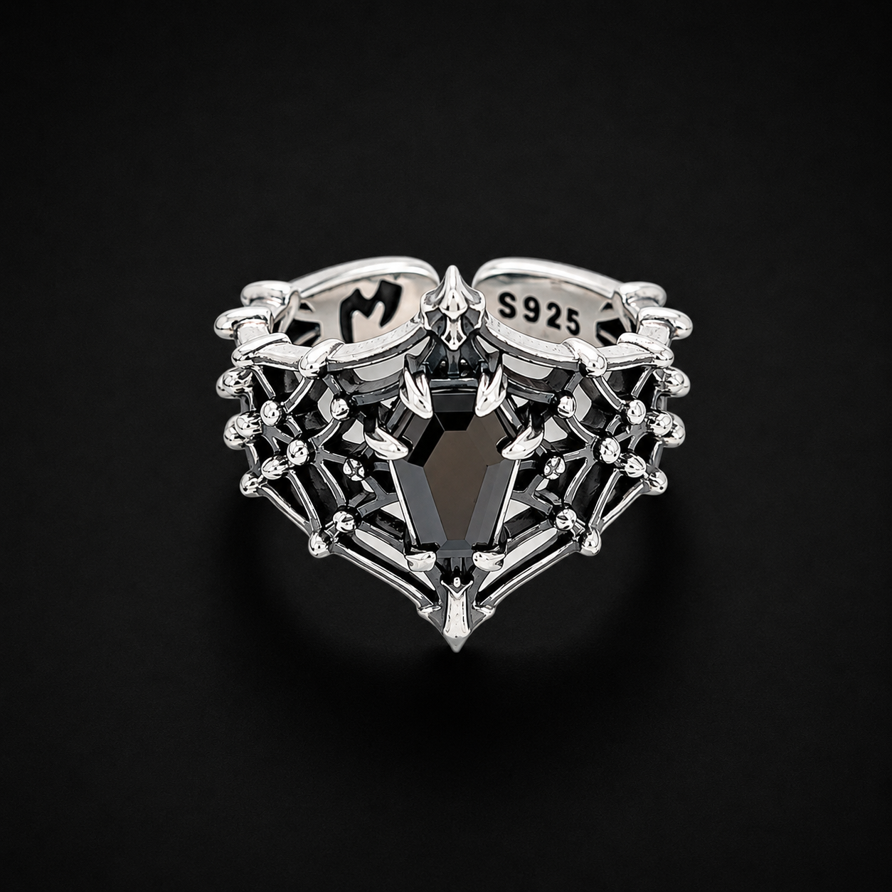 Sterling Silver Gothic Spiderweb Gemstone Ring