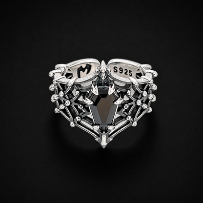 Sterling Silver Gothic Spiderweb Gemstone Ring