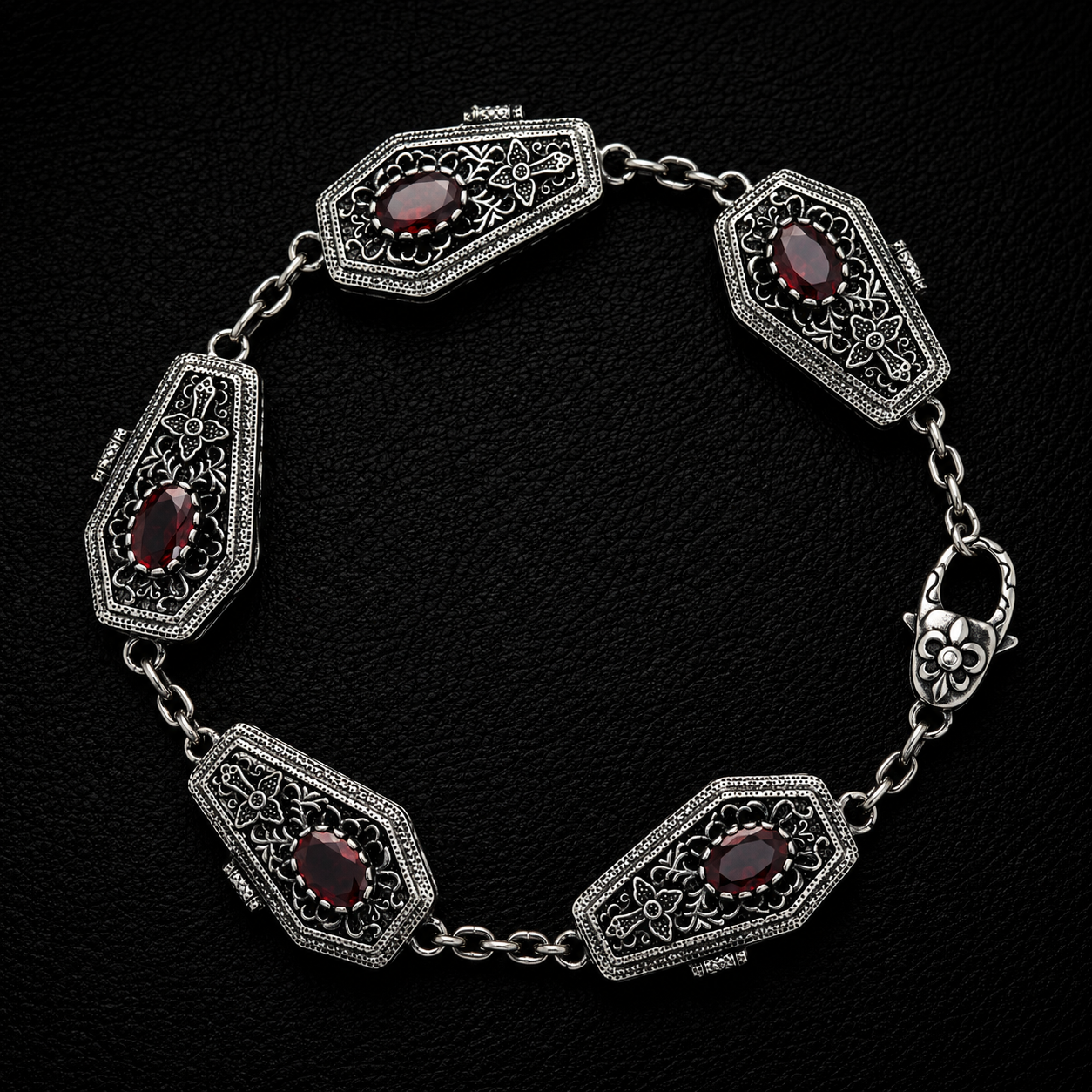 Sterling Silver Gothic GemStone Coffin Bracelet