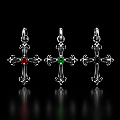 Sterling Silver Gothic Gemstone Cross Pendant