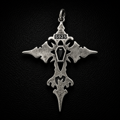 Sterling Silver Gothic Gemstone Cross Pendant
