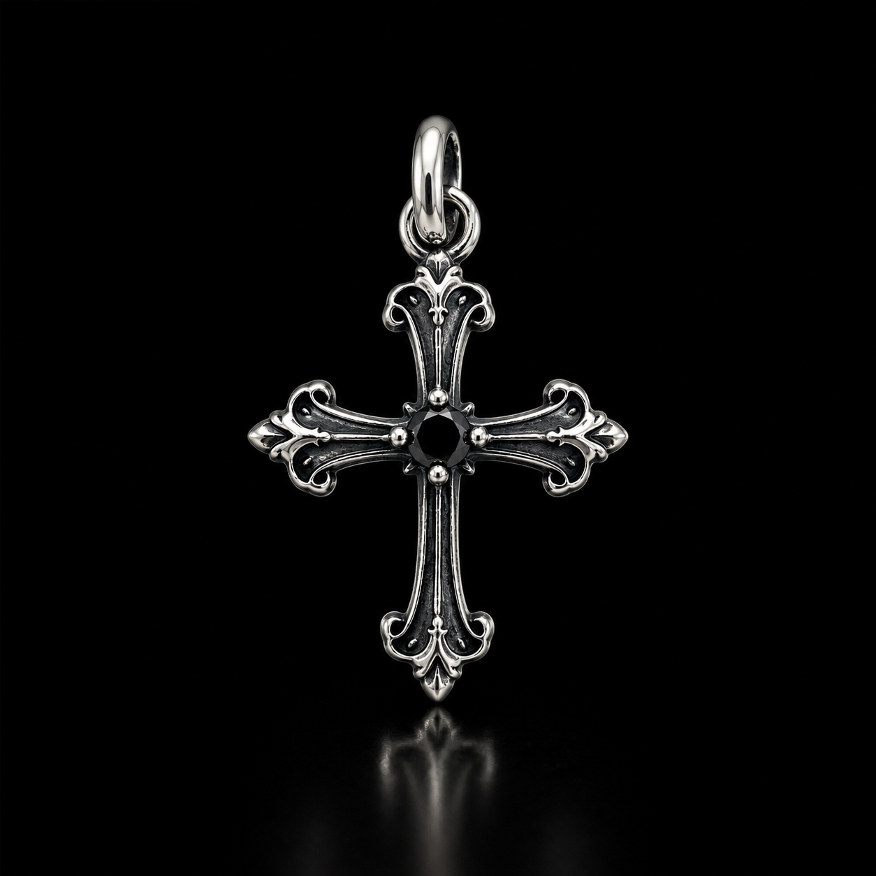 Sterling Silver Gothic Gemstone Cross Pendant