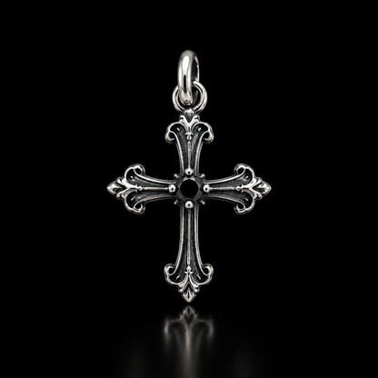 Sterling Silver Gothic Gemstone Cross Pendant