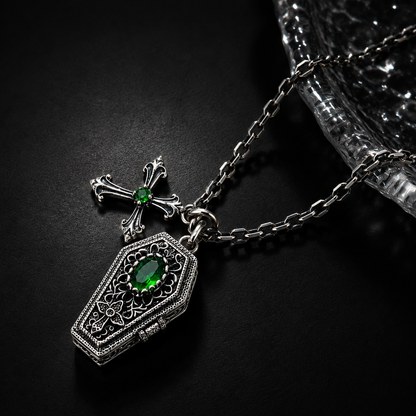 Sterling Silver Gothic Coffin Cross Necklace