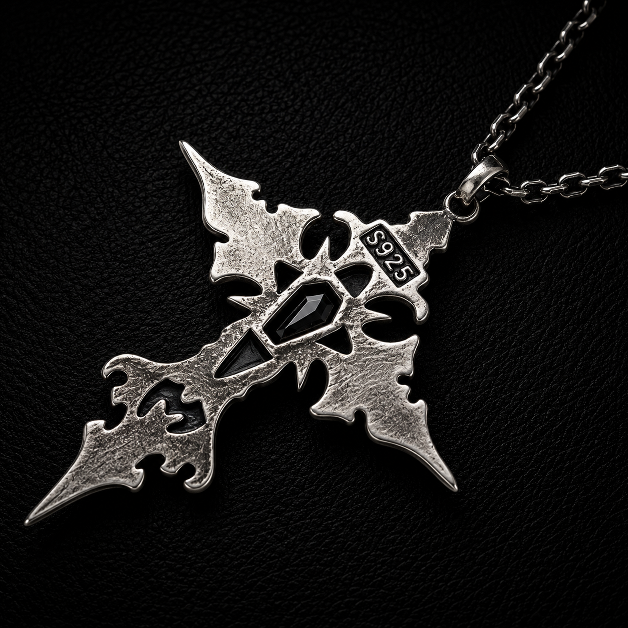 Sterling Silver Gothic Gemstone Cross Necklace