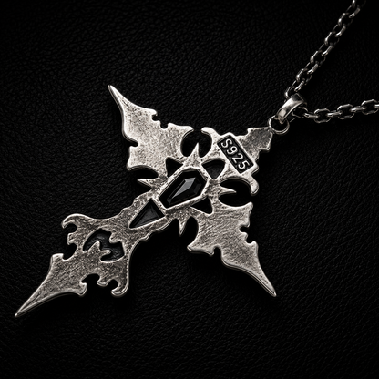 Sterling Silver Gothic Gemstone Cross Necklace