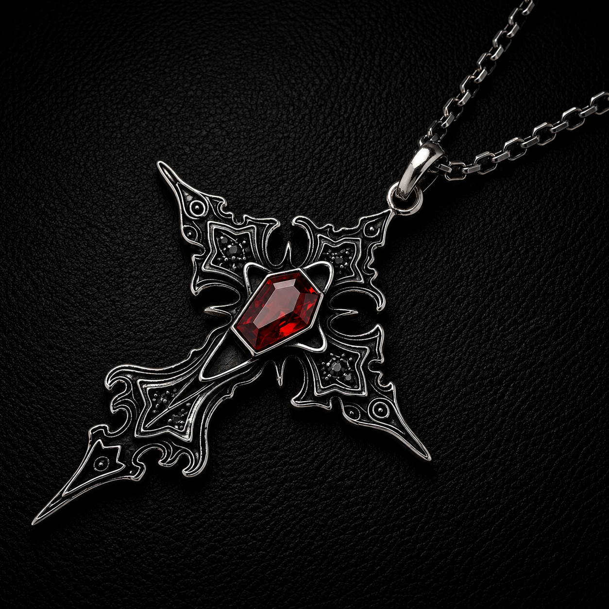 Sterling Silver Gothic Gemstone Cross Necklace