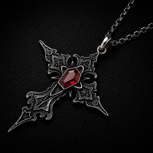 Sterling Silver Gothic Gemstone Cross Necklace