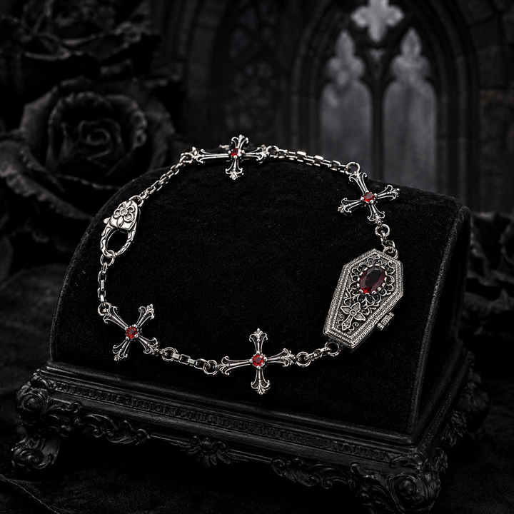 Sterling Silver Gothic Coffin Cross Bracelet