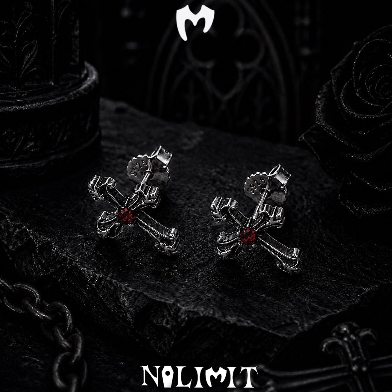 Sterling Silver Gothic Cross Drop Earrings