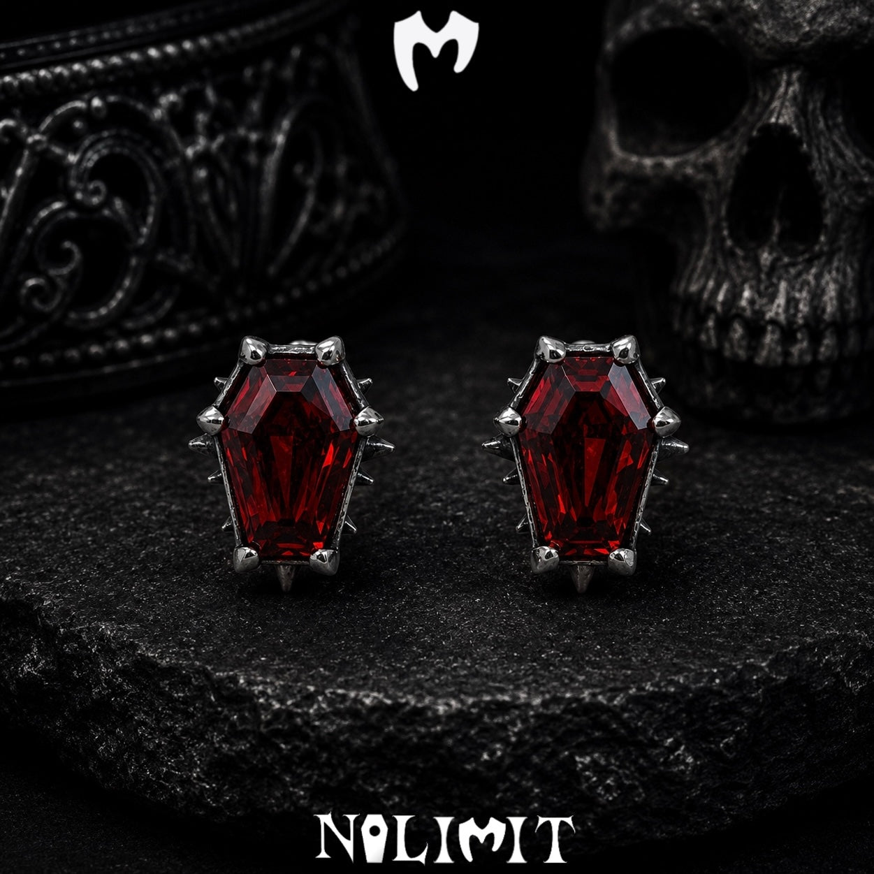 Sterling Silver Gothic Coffin Gemstone Earrings