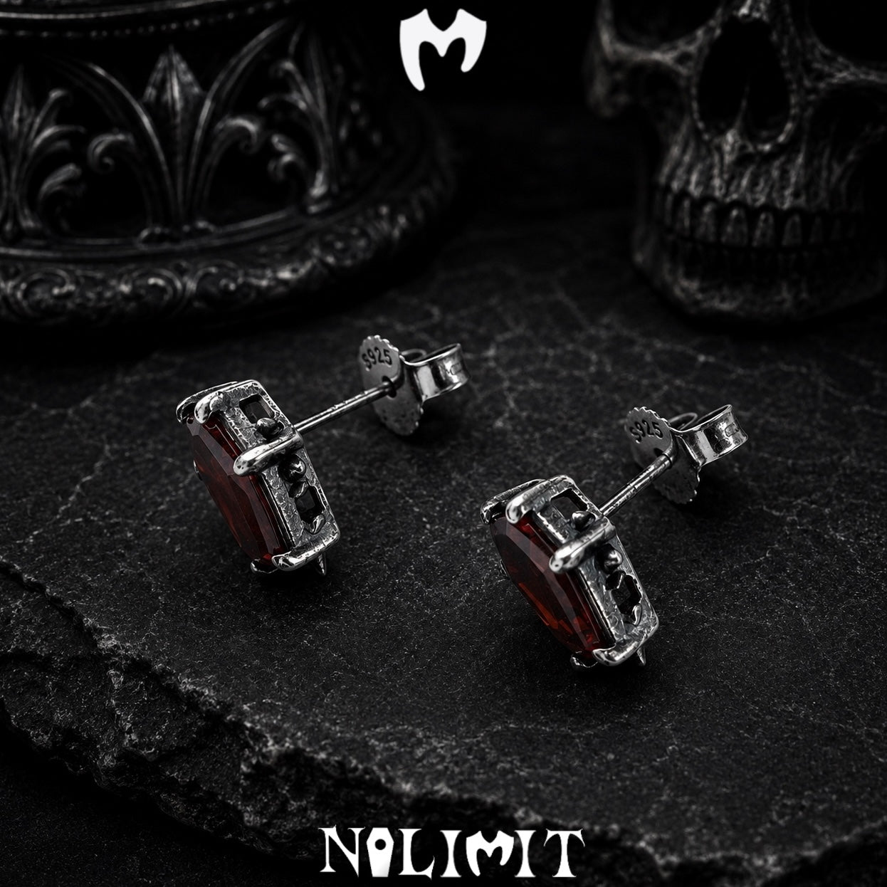 Sterling Silver Gothic Coffin Gemstone Earrings