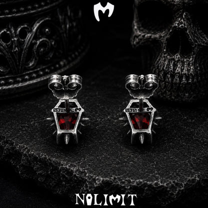 Sterling Silver Gothic Coffin Gemstone Earrings