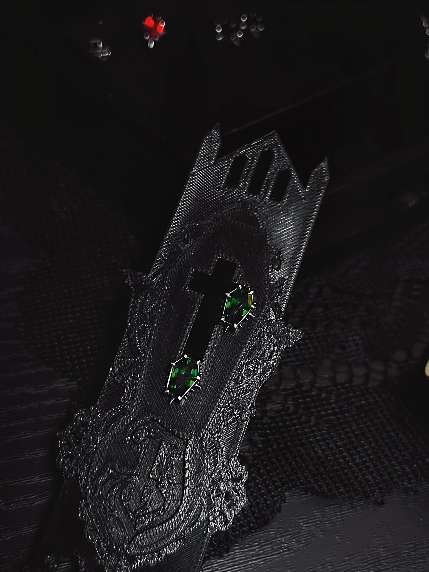 Sterling Silver Gothic Coffin Gemstone Earrings
