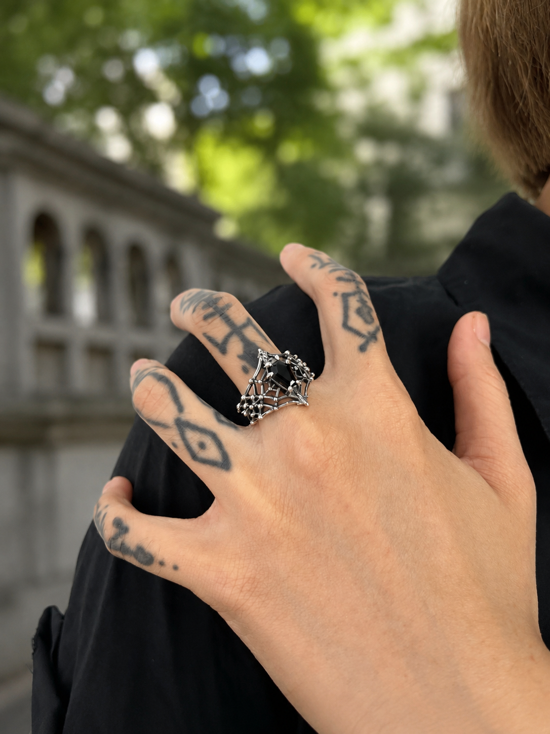 Sterling Silver Gothic Spiderweb Gemstone Ring