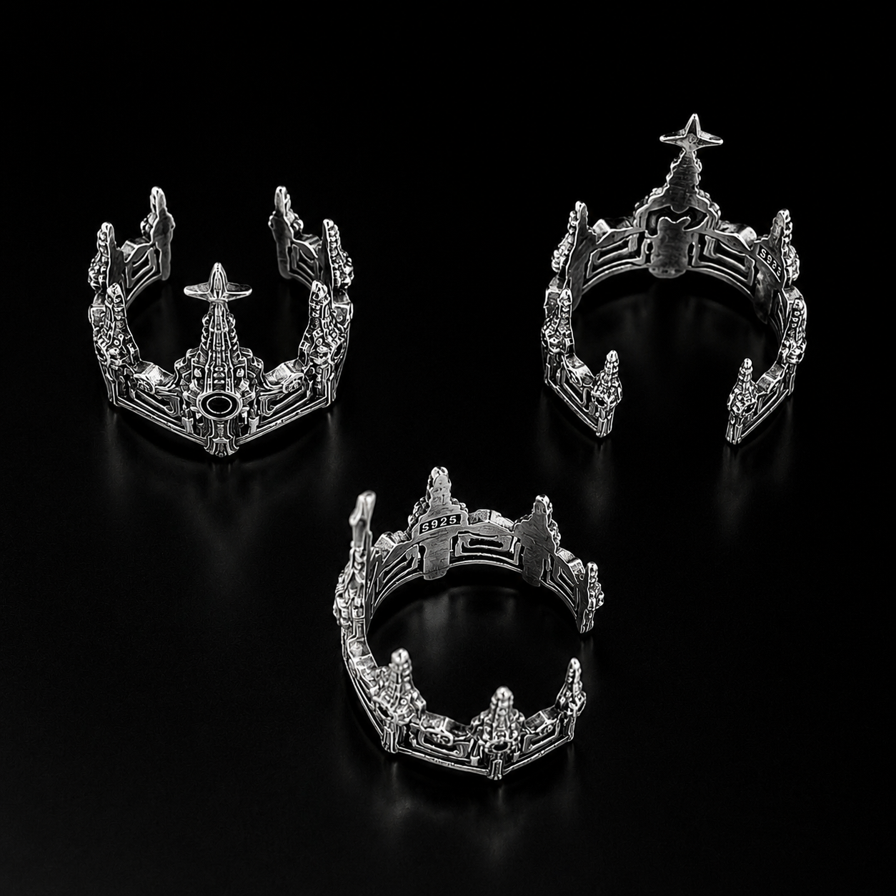 Sterling Silver Gothic Crown Ring