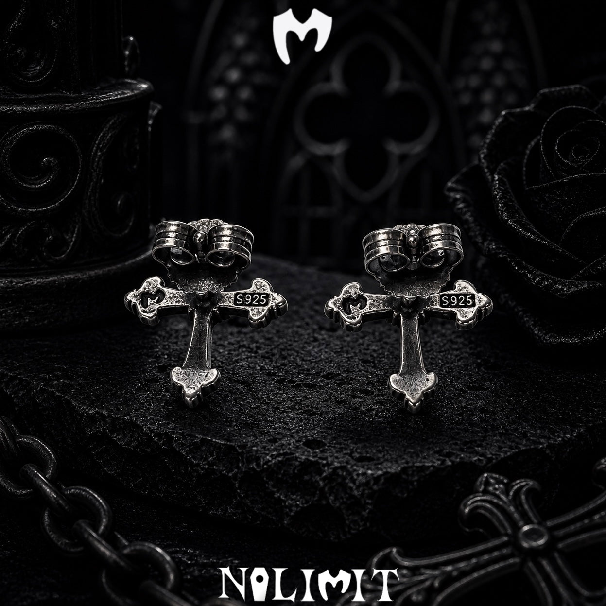 Sterling Silver Gothic Cross Drop Earrings
