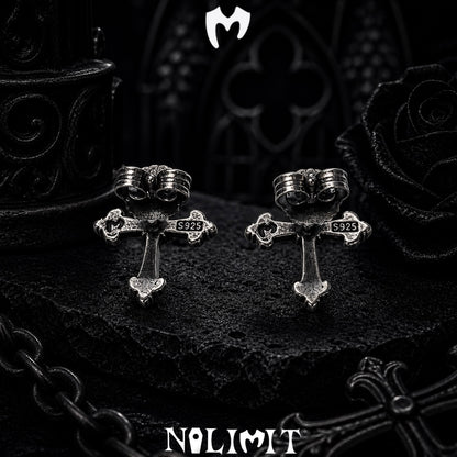 Sterling Silver Gothic Cross Drop Earrings
