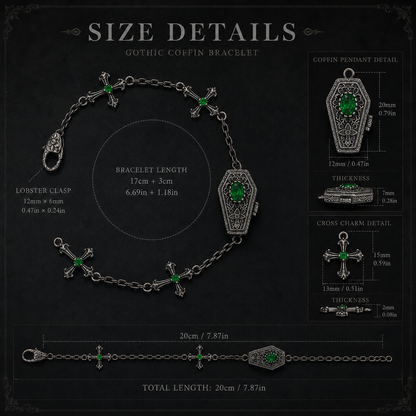 Sterling Silver Gothic Coffin Cross Bracelet