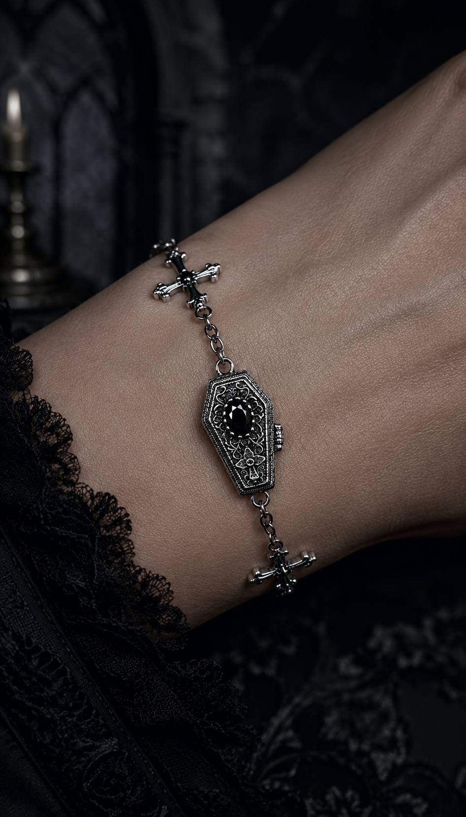 Bracciale gotico bara e croce in argento sterling