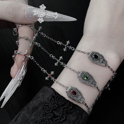 Sterling Silver Gothic Coffin Cross Bracelet