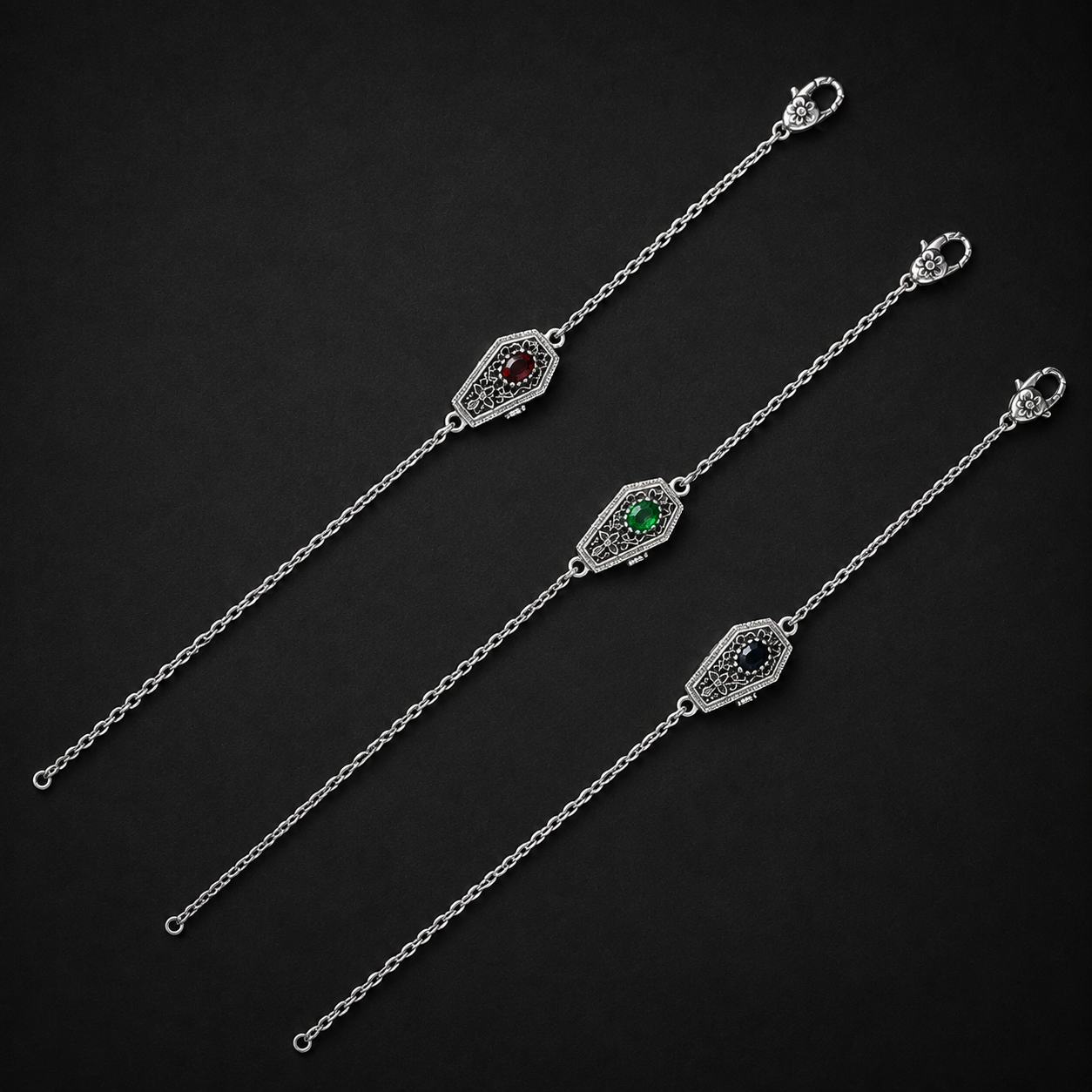 Red green and black single coffin bracelets