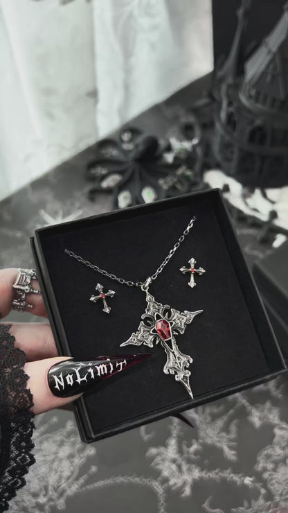 Sterling Silver Gothic Gemstone Cross Necklace