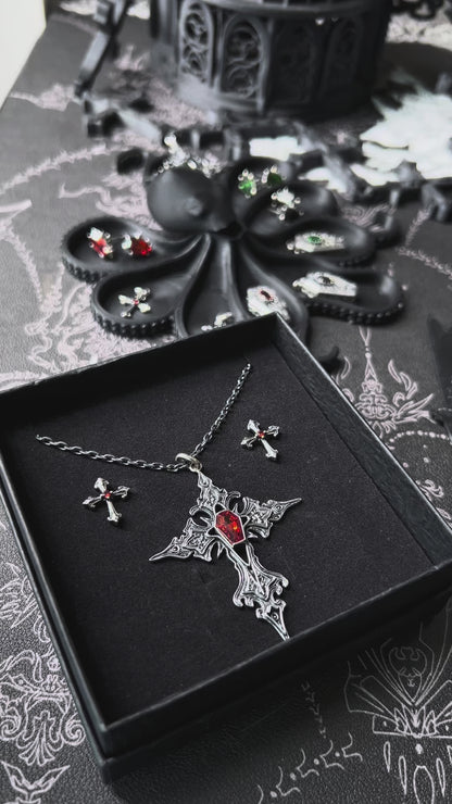 Sterling Silver Gothic Gemstone Cross Pendant