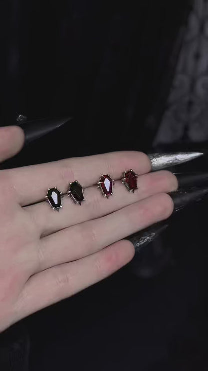 Sterling Silver Gothic Coffin Gemstone Earrings